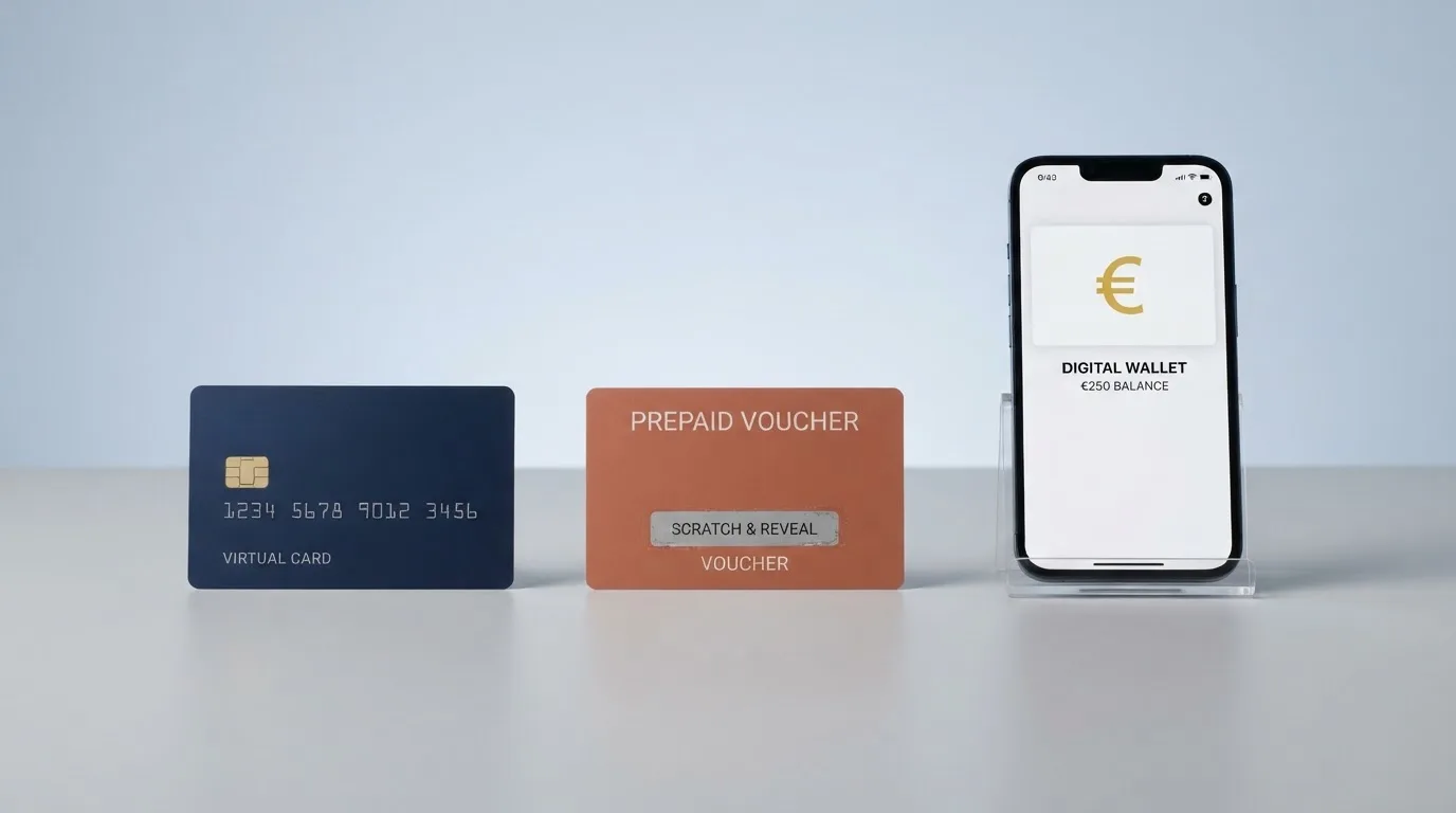 AstroCard en de stortingsopties kaart, voucher en wallet naast elkaar