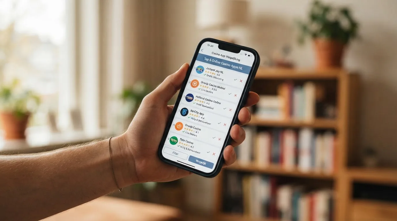 Een vergelijkingstabel van casino-apps op een iPhonescherm