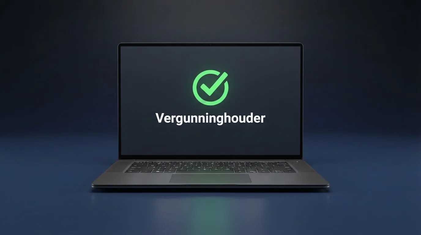 Een screenshot van het Ksa-register met een groen vinkje naast een vergunde operator en de tekst 'Vergunninghouder'
