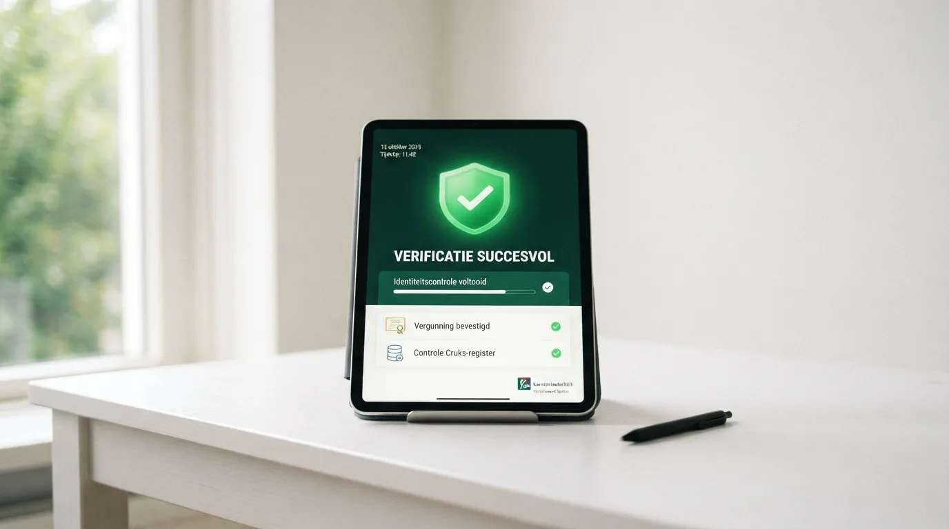 Een scherm met een Ksa-vergunningspagina en het Cruks-uitsluitingsregister