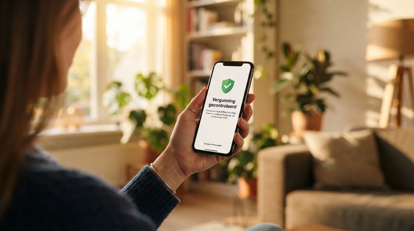 Smartphone met een vergunningscheck bij de Kansspelautoriteit naast de tekst Wet kansspelen op afstand
