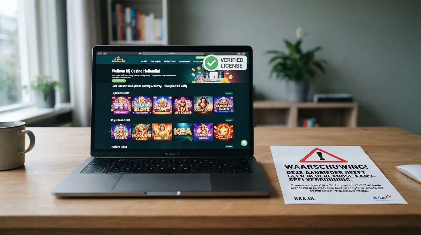 Een buitenlandse casino-vergunning naast een document met een waarschuwingsteken