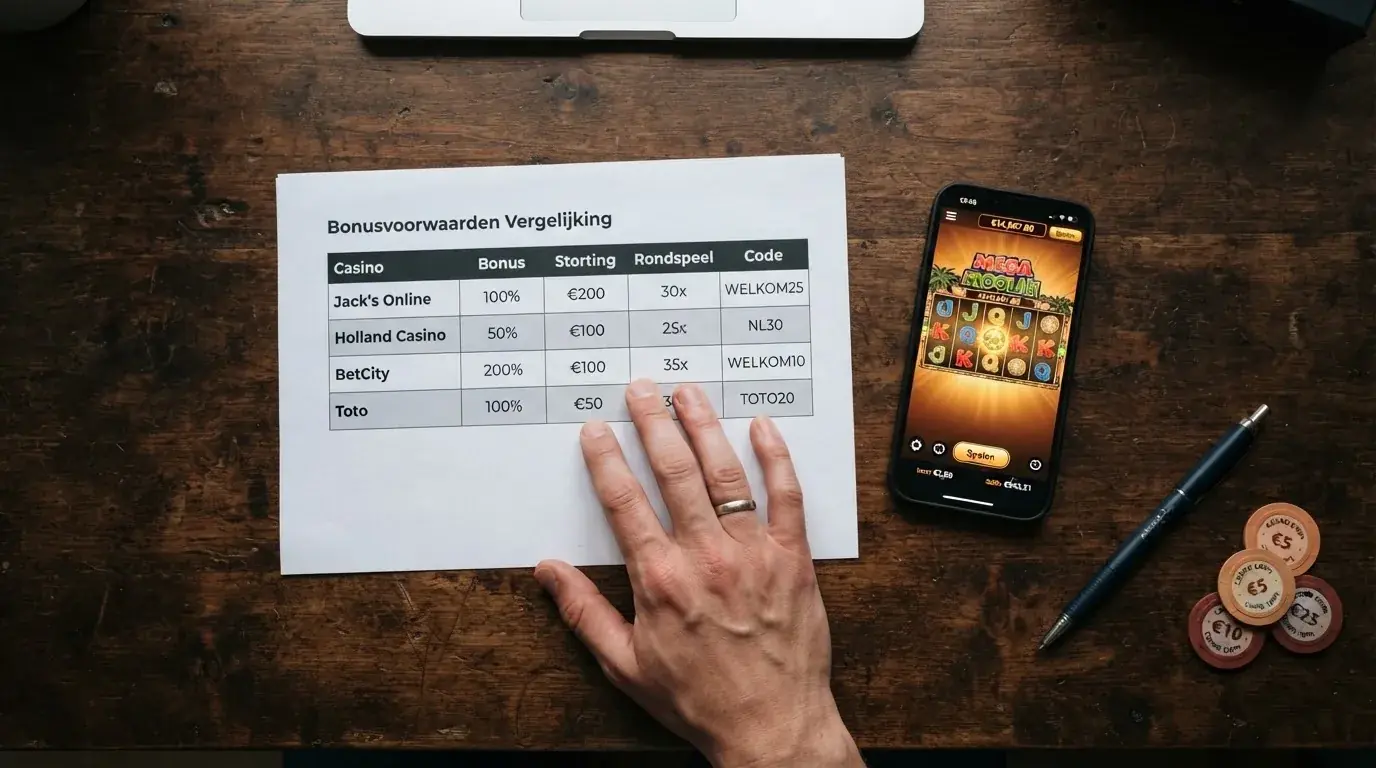 Vergelijkingstabel van buitenlandse casino's met bonus, inzetvereiste en uitbetalingstijd